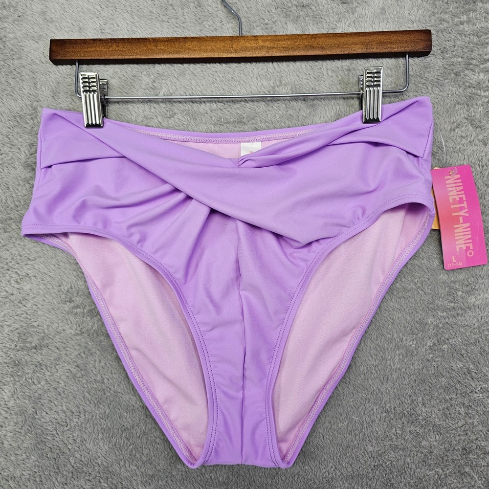 Ninety-Nine Womens Lavender High Waist Cheeky Bikini Bottoms Purple Large NWT